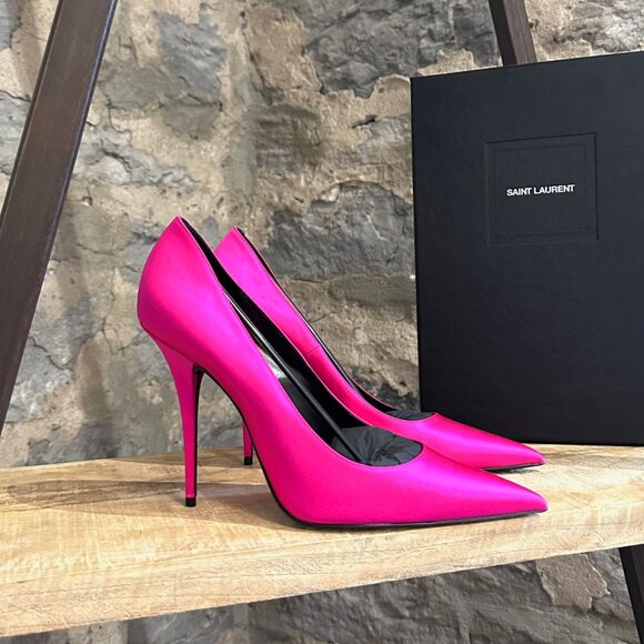 Saint Laurent Shoes - Saint Laurent Hot Pink Satin Marylin 110 Pumps